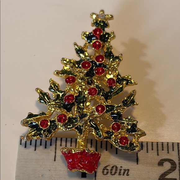 Christmas Tree Brooch Vintage Holly Tree - Picture 5 of 5